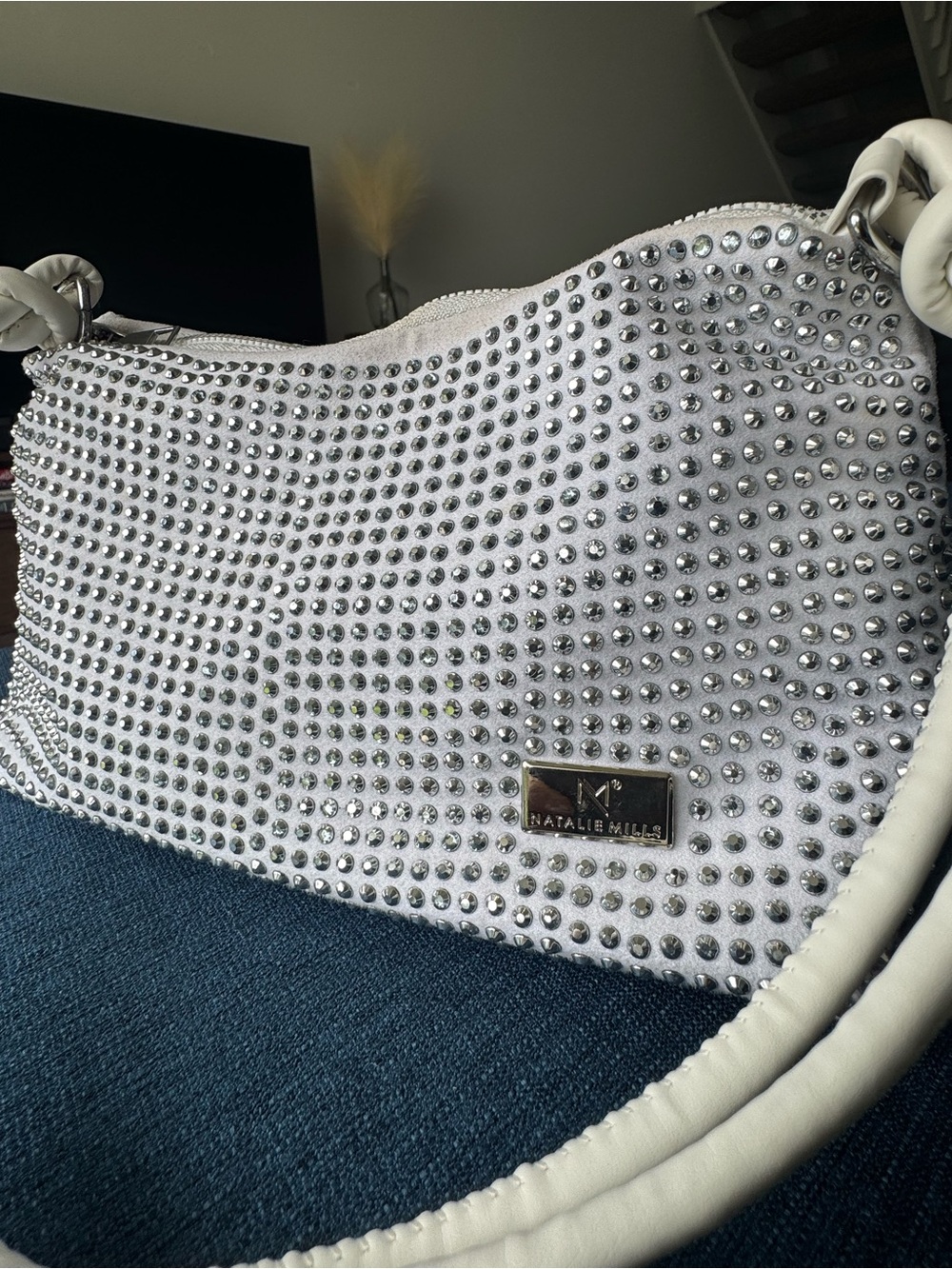 Natalie Mills White & Silver Studded Shoulder Bag